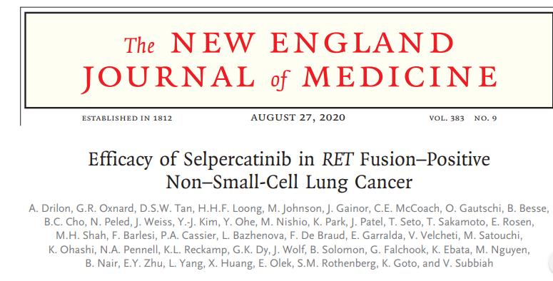 选择性RET抑制Selpercatinib用于治疗RET融合阳性非小细胞肺癌
