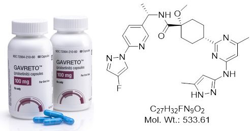 RET融合阳性甲状腺癌新药-Gavreto(pralsetinib 普拉西替尼胶囊)说明书-价格-功效与作用-副作用